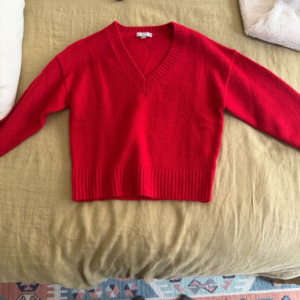 J. Crew Vibrant Red V-Neck Sweater